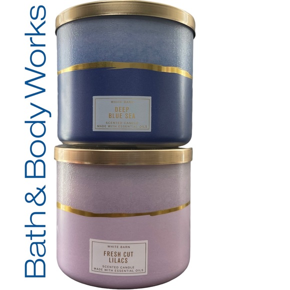 2X BRAND NEW BATH AND BODY WORKS 3 WICK CANDLES FRESH CUT LILACS DEEP BLUE SEA - Picture 1 of 6